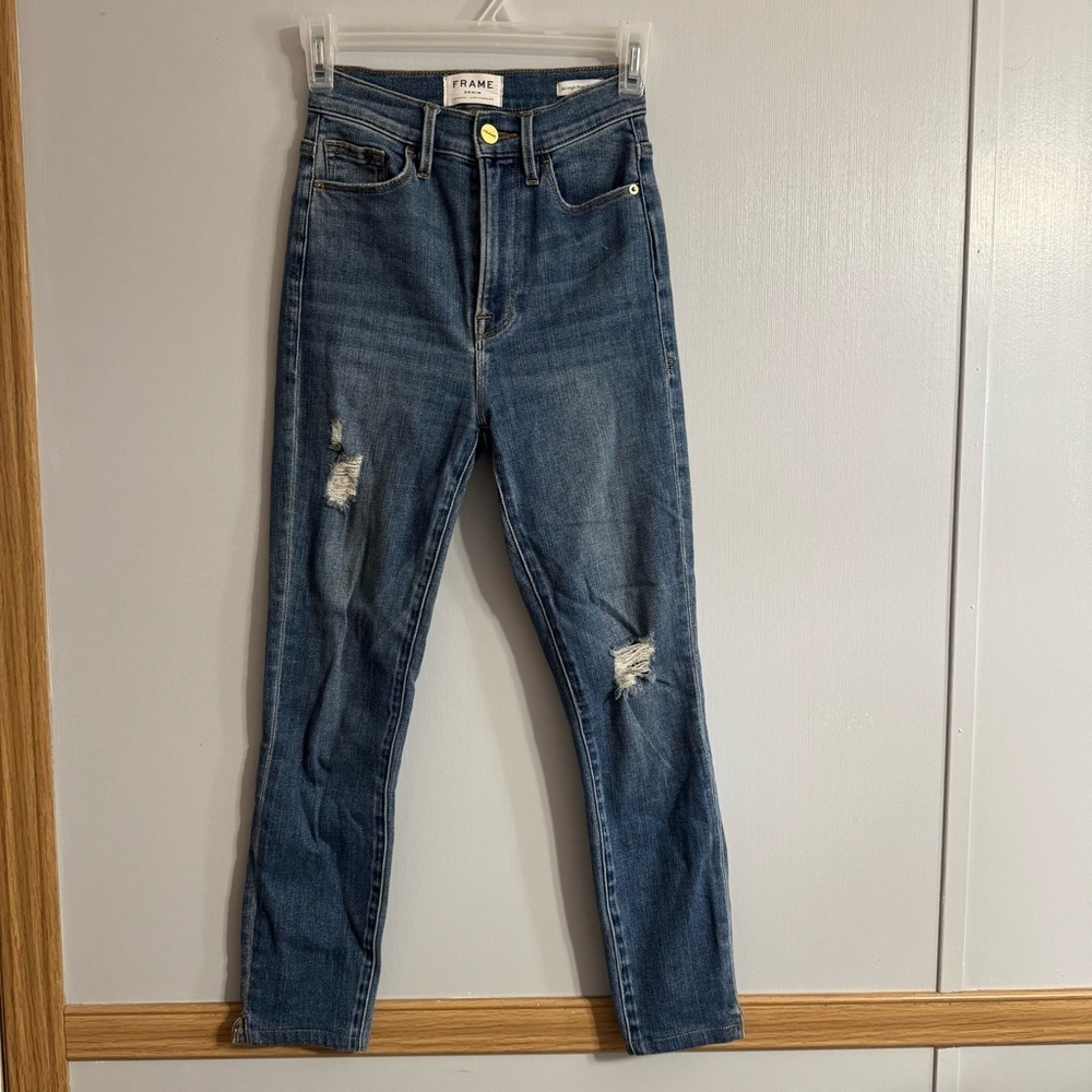 Frame Denim Ali High Rise Cigarette Distressed Ankle Jeans Size‎ 24